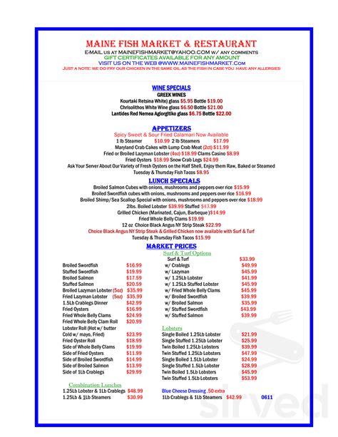 maine fish market restaurant menu east windsor ct  Improve this listing